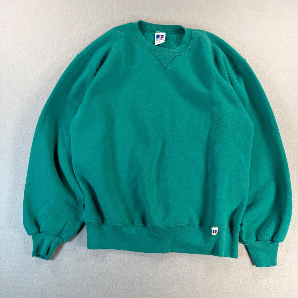 Vintage Russell Athletic Sweatshirt Mens Large Green Crewneck Made in USA Plain